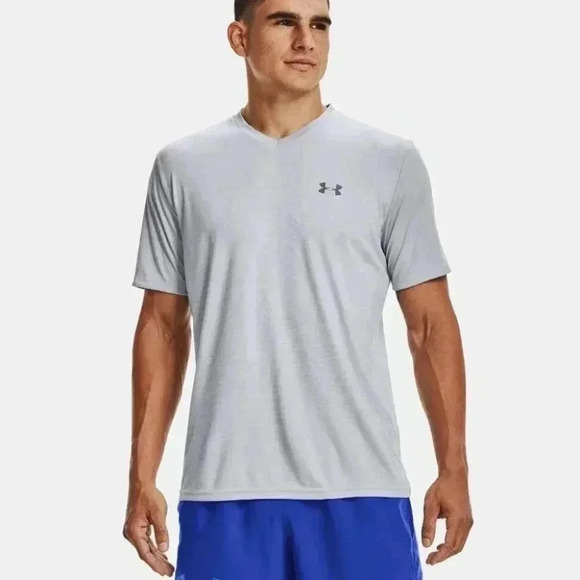 Men's UA Velocity V-neck Short Sleeve - Gray - Picture 1 of 3